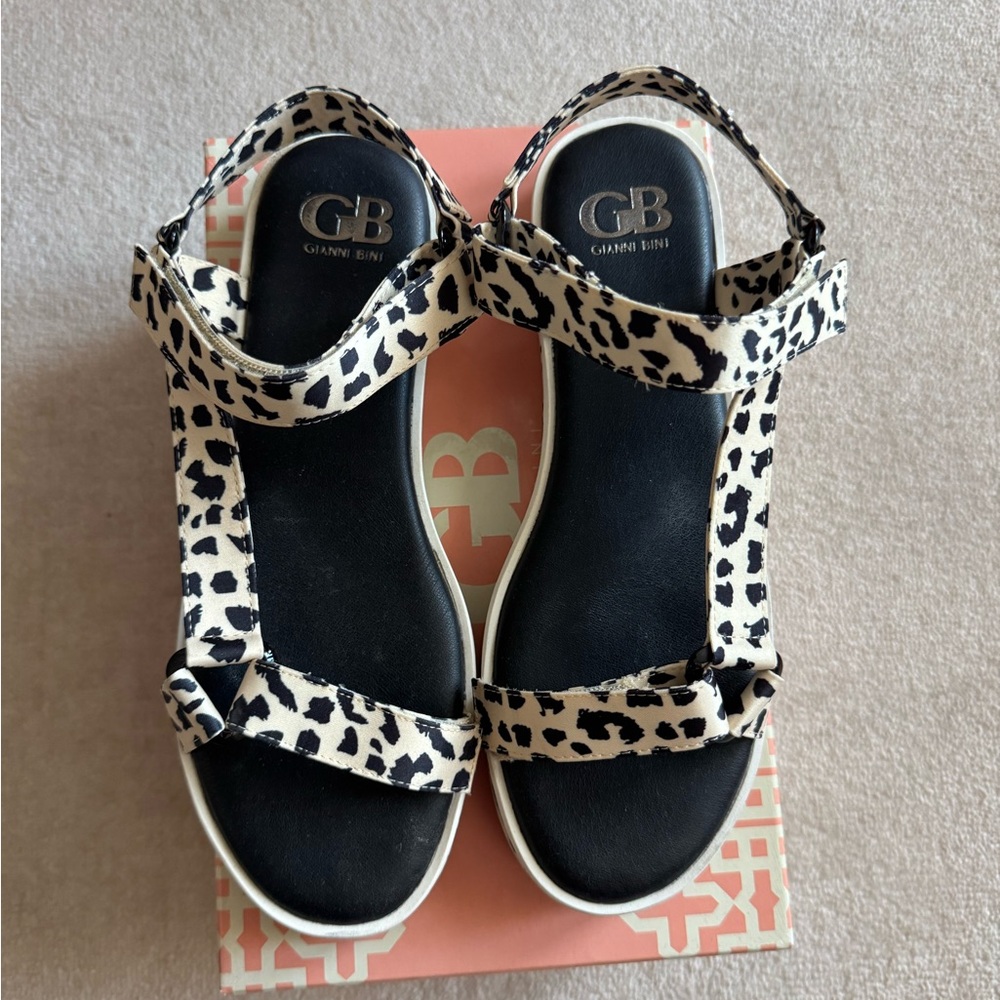 Gianni Bini Black and Cream Leopard Sport Sandals
